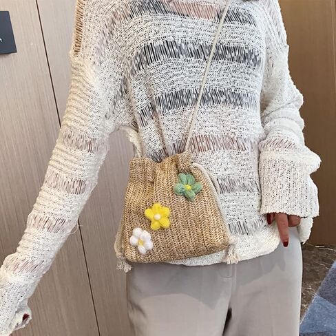 Womens Straw Bag Aesthetic Cute Woven Crossbody Buckets Totes Shoulder Bags Small Basket Beach Purse Straw Summer Handbag in Kuwait