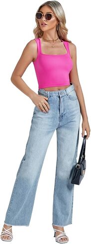 قميص Umenlele نسائي مثير برقبة مربعة بدون أكمام وأشرطة للياقة البدنية الأساسية in Kuwait