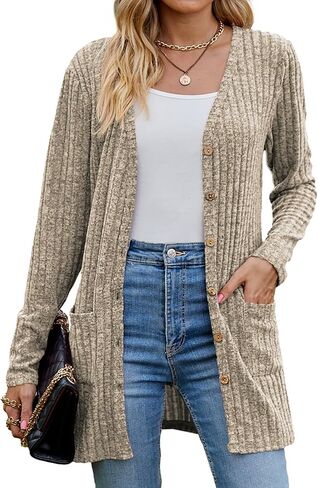 سترة صوفية موضة خريف 2023 للسيدات من Koscacy خفيفة الوزن ومفتوحة من الأمام سترات طويلة غير رسمية مع جيوب in Kuwait