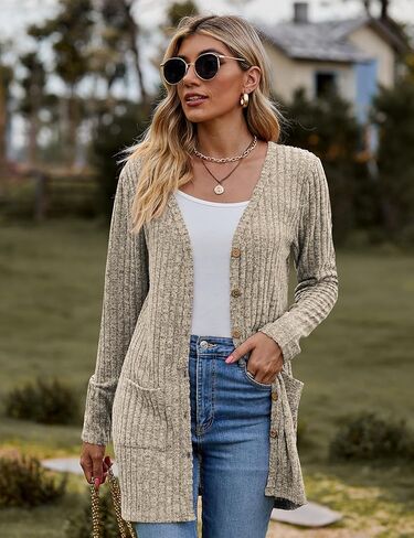 سترة صوفية موضة خريف 2023 للسيدات من Koscacy خفيفة الوزن ومفتوحة من الأمام سترات طويلة غير رسمية مع جيوب in Kuwait