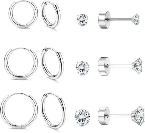 مجموعة أقراط دائرية من التيتانيوم للنساء والرجال، أقراط G23 من التيتانيوم النقي للأذنين الحساسة، 20 جرام حلقة صغيرة مضادة للحساسية، كرة صغيرة من تشيكوسلوفاكيا مسطحة الظهر، مجوهرات ثقب الفص الغضروف in Kuwait