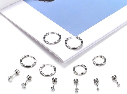 مجموعة أقراط دائرية من التيتانيوم للنساء والرجال، أقراط G23 من التيتانيوم النقي للأذنين الحساسة، 20 جرام حلقة صغيرة مضادة للحساسية، كرة صغيرة من تشيكوسلوفاكيا مسطحة الظهر، مجوهرات ثقب الفص الغضروف in Kuwait