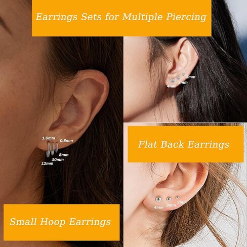 مجموعة أقراط دائرية من التيتانيوم للنساء والرجال، أقراط G23 من التيتانيوم النقي للأذنين الحساسة، 20 جرام حلقة صغيرة مضادة للحساسية، كرة صغيرة من تشيكوسلوفاكيا مسطحة الظهر، مجوهرات ثقب الفص الغضروف in Kuwait