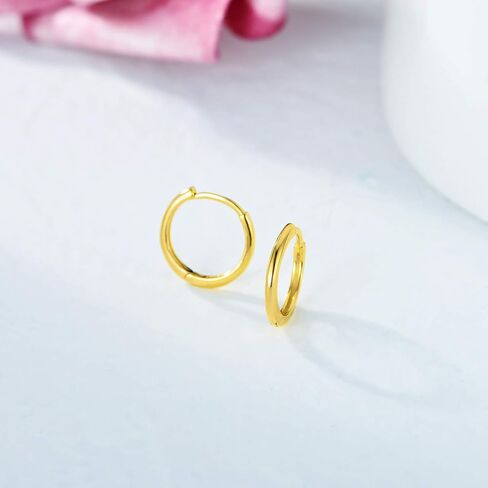 18K Solid Gold Huggie Earrings, Yellow/White Gold Hoop Huggie Earrings Christmas Anniversary Jewelry Gift for Women, Girls (10mm Diameter) in Saudi Arabia