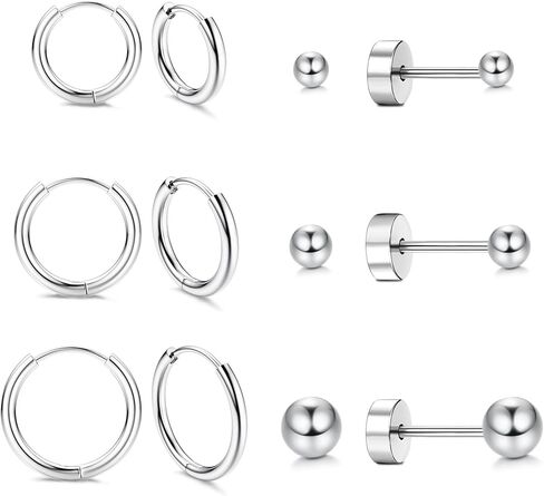 Titanium Hoop Stud Earrings Set for Women Men, G23 Pure Titanium Earrings for Sensitive Ears, 20G Hypoallergenic Small Hoop Tiny CZ Ball Flat Back Cartilage Helix Lobe Piercing Jewelry in Saudi Arabia