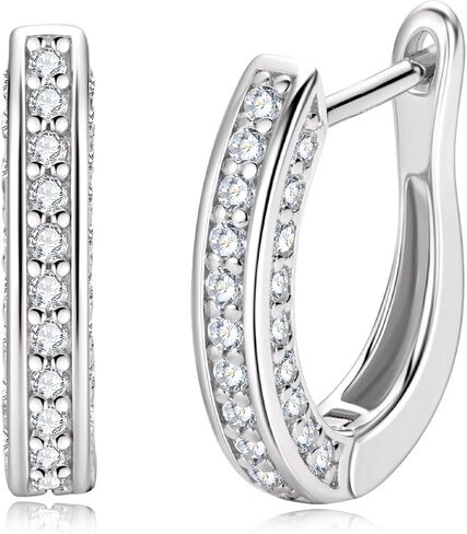 Moissanite Hoop Earrings for Women, 925 Sterling Silver Small Moissanite Simulated Diamond Huggie Earrings Hypoallergenic Jewelry Gifts, Box Packed in Saudi Arabia