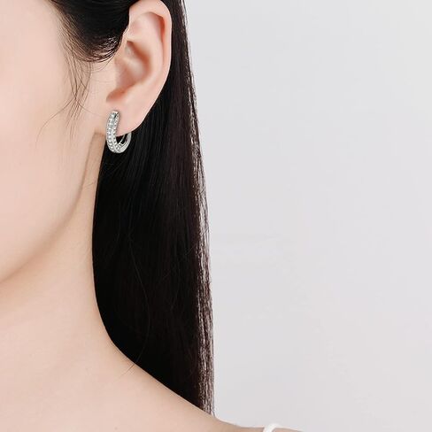 Moissanite Hoop Earrings for Women, 925 Sterling Silver Small Moissanite Simulated Diamond Huggie Earrings Hypoallergenic Jewelry Gifts, Box Packed in Saudi Arabia