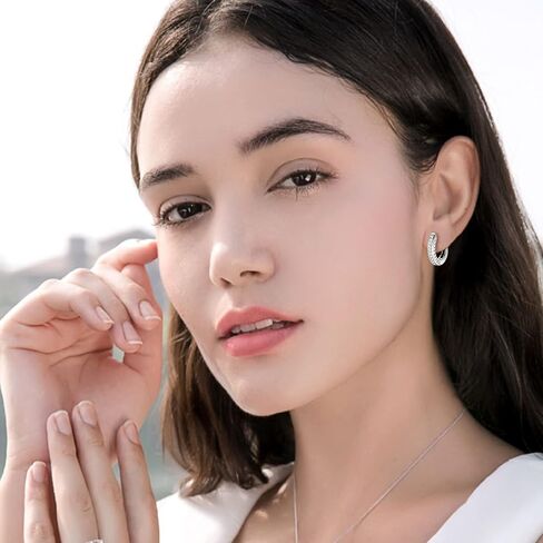 Moissanite Hoop Earrings for Women, 925 Sterling Silver Small Moissanite Simulated Diamond Huggie Earrings Hypoallergenic Jewelry Gifts, Box Packed in Saudi Arabia