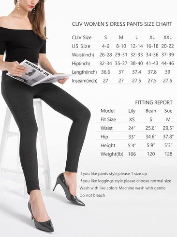 سراويل CLIV النسائية القابلة للتمدد، كاجوال للعمل، سراويل ضيقة قابلة للتمدد مع جيوب in Kuwait