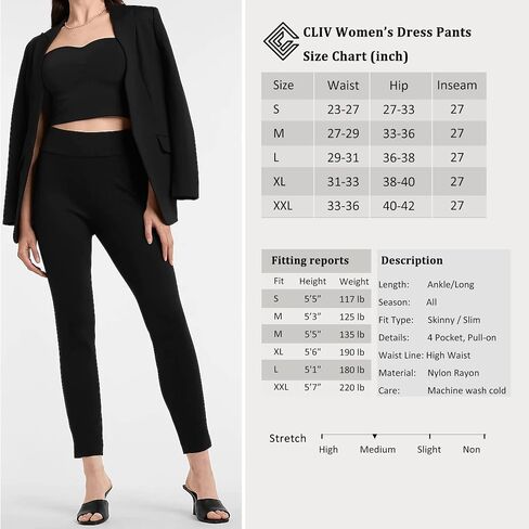 CLIV Womens Stretch Dress Pants Business Casual Pull On Stretch Skinny Pants with Pockets in Saudi Arabia