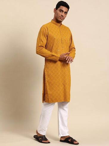 MANQ Men's Cotton Kurta Pajama Set Indian Party Traditional Ethnic Tunic Dress Wedding in Kuwait