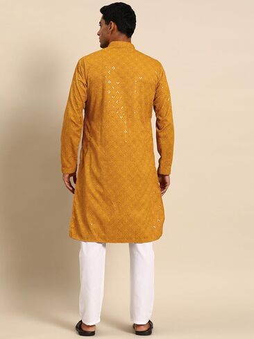 MANQ Men's Cotton Kurta Pajama Set Indian Party Traditional Ethnic Tunic Dress Wedding in Kuwait