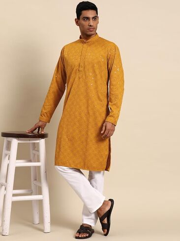 MANQ Men's Cotton Kurta Pajama Set Indian Party Traditional Ethnic Tunic Dress Wedding in Kuwait