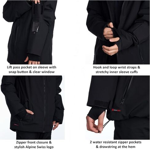 سترة تزلج مقاومة للماء للرجال من Alpine Swiss، معطف بغطاء للرأس للتزلج على الجليد، معطف واق من المطر للشتاء الدافئ in Kuwait