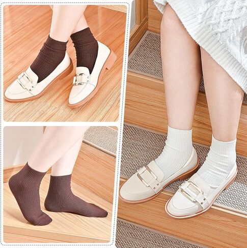 Women's Neutral Cotton Crew Socks Cute and Casual Athletic Style for Granola Aesthetic Enthusiasts in Kuwait
