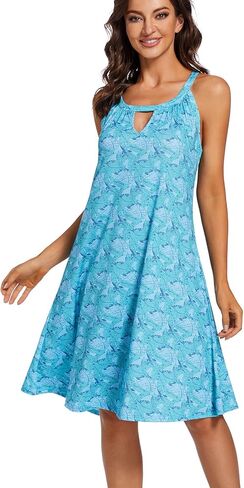 فساتين صيفية كاجوال للنساء فستان برقبة رسن بدون أكمام، غطاء متأرجح مريح، فستان قصير للشاطئ، فستان صيفي قابل للتمدد in Kuwait