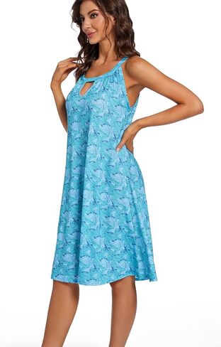 فساتين صيفية كاجوال للنساء فستان برقبة رسن بدون أكمام، غطاء متأرجح مريح، فستان قصير للشاطئ، فستان صيفي قابل للتمدد in Kuwait