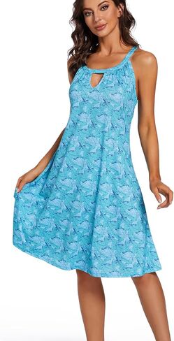 فساتين صيفية كاجوال للنساء فستان برقبة رسن بدون أكمام، غطاء متأرجح مريح، فستان قصير للشاطئ، فستان صيفي قابل للتمدد in Kuwait