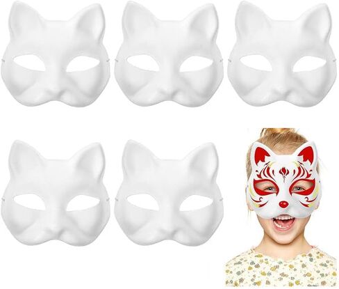 Cat Masks DIY White Paper Blank Hand Painted Face Masks for Women, Men and Kid Halloween Masquerade Mask Cosplay in Saudi Arabia