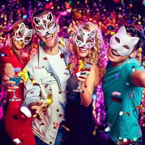 Cat Masks DIY White Paper Blank Hand Painted Face Masks for Women, Men and Kid Halloween Masquerade Mask Cosplay in Saudi Arabia