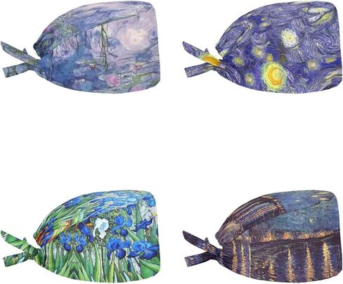 Belidome Bouffant Scrub Caps Women Long Hair Head Covering 4 Pack Back Tie Scrub Hats in Saudi Arabia