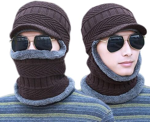 Unisex Winter Warm Elastic Soft Ear Protection Knitted Scarf face Protection hat Fleece Lined Hat one-Piece hat in Kuwait