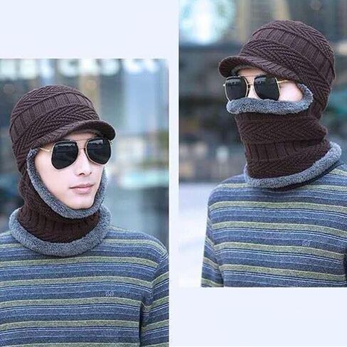 Unisex Winter Warm Elastic Soft Ear Protection Knitted Scarf face Protection hat Fleece Lined Hat one-Piece hat in Kuwait