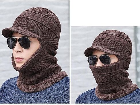 Unisex Winter Warm Elastic Soft Ear Protection Knitted Scarf face Protection hat Fleece Lined Hat one-Piece hat in Kuwait