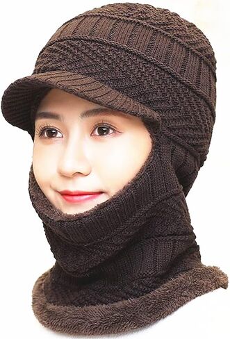 Unisex Winter Warm Elastic Soft Ear Protection Knitted Scarf face Protection hat Fleece Lined Hat one-Piece hat in Kuwait