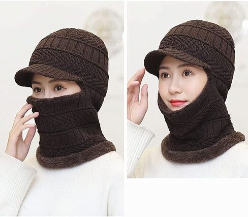 Unisex Winter Warm Elastic Soft Ear Protection Knitted Scarf face Protection hat Fleece Lined Hat one-Piece hat in Kuwait