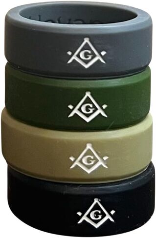 Masonic Rings Silicone Backfilled in White | Ergonomic Breathable Design | Silicone Edge Sleek Design Rings for Men (Set of 4) in Saudi Arabia