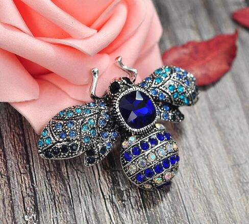 Gyn&Joy Vintage Old Silvery Tone Synthetic Crystal Bee Brooch in Saudi Arabia