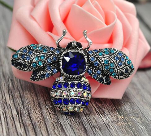 Gyn&Joy Vintage Old Silvery Tone Synthetic Crystal Bee Brooch in Saudi Arabia