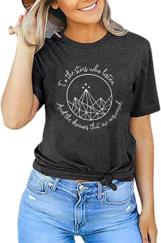Acotar Velaris Shirt Tee Tops Women Night Court Symbol Tee Tops Funny Letter Printed Short Sleeve Tee Gifts Shirts in Saudi Arabia