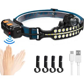 DARKBEAM LED Headlamp Rechargeable Bright Hardhat Light COB Floodlight Red Lens Head Flashlight, Waterproof Headlight, Motion Sensor, Lightweight Head Lamp for Camping, Repair, Fishing, with Clip