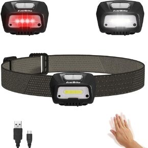 EverBrite Rechargeable Headlamp, LED Bright Motion Sensor Head Lamp Flashlight with 6 Modes, Adjustable Headlight for Adults Kids with White Red Light, Waterproof, Green, for Hiking, Running, Camping