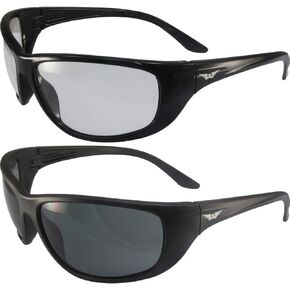 Global Vision 2 Pair Hercules 6 Cycling Shooting Safety Glasses Black Frames with Clear and Smoke Lenses