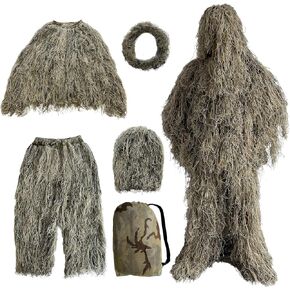Kute 'n' Koo Premium Ghillie Suits for Adults and Kids, 5 in 1 Bush Costume Forest Grass and Dry Grass Camouflage Style