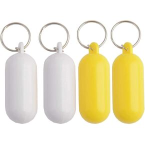 4Pcs Plastic Floating Keychain Pill-shape Floating Key Ring Key Float Keychain Pendant for Boating Fishing Kayak Surfing Sailing and Outdoor Sports Accessories, White and Yellow