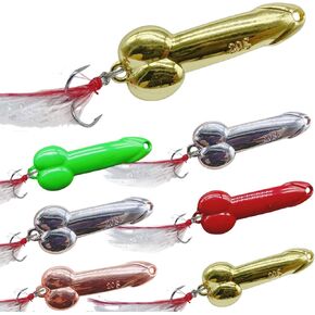 7Pcs Topwater Fishing Lures Bait Kit ，5g/10g/15g/20g Bass Fishing Lure with Custom Made Trebles Hooks Red and White Feathers,Specific Silver/Gold/Green/Red/Red Copper Mixed Colour