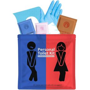Public Restroom Kit: Pack of On-The-Go Bathroom Kits with Toilet Paper for Travel - Public Toilet Survival Kit including Gloves, Wipes, Seat Covers in Zip Top Bag