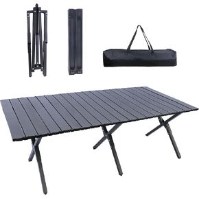 Folding Outdoor Table with Carrying Bag, Stable Steel Roll-up Square Table for Indoor, Outdoor Camping, Picnics, Beach,Backyard, BBQ, Party, Patio, 47x24X17.5 in, Off-White