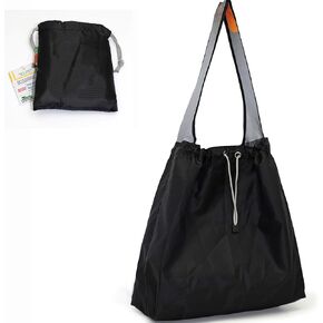 1 Pack Ripstop Nylon Foldable Reusable Grocery Shopping Bag with Pouch & Inner Pocket, Draw-String