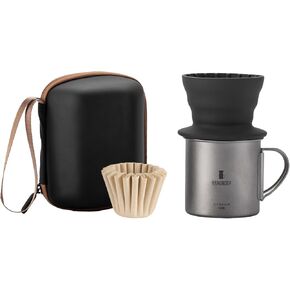 Camping Titanium Mug with Collapsible Coffee Dripper, 400ml Travel Coffee Mug with Foldable Handle,for Outdoor Backpacking Camping Picnic Open Fire Cooking