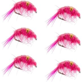 The Fly Fishing Place Pink Beaded Shrimp Scud Patterns- 6 Flies - Size 12 - Tailwater Lake Fly Fishing Nymph Flies
