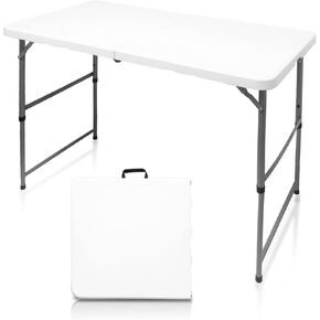 Folding Table 4 Foot Portable Outdoor Folding Table Height Adjustable Dinner Table Heavy Duty Fold-in-Half Small Tables Foldable Sturdy Table for Camping Picnic Party and Card (White)