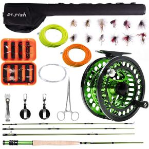 Dr.Fish Fly Fishing Rod and Reel Combo 4 Pieces 9ft Carbon Fiber Fly Rod 5/6wt Aluminum Pre-spooled Fly Reel with Fishing Flies Fly Box Fly Fishing Starter Kit