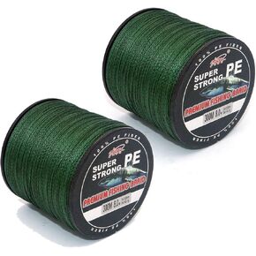 Set of two PE Braided fishing lines, total 600m/656yds, Green, 4 Strands Weaves, For Lure, Fly, Casting, Bait FIshing, Size 8.0 (40.2kg/88.62lbs), Rock, Boat, Beach, Freshwater, Saltwater Fish