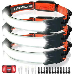 Headlamp Rechargeable, 3 Pack Bright LED Headlamps Wide Beam Head Lamp Headlight Flashlight with Red Tail Light 1200lm Lightweight Adjustable Waterproof for Biking Running Fishing Camping