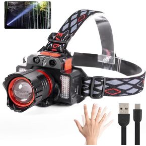 LED Headlamp Rechargeable, 90000 Lumens Super Bright Headlamp with 3+2Modes, Head Lights for Forehead, headlamps for adults with USB Rechargeable Zoom head lamps ,135°Adjustable, IPX6 Waterproof